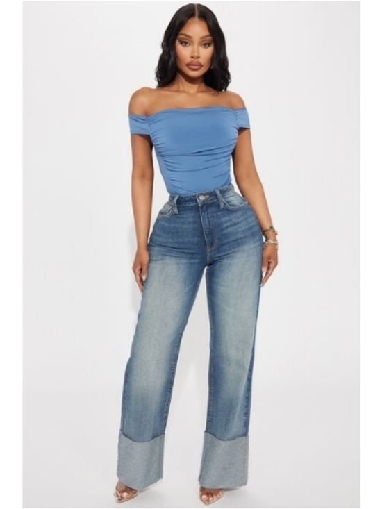 Fashion Nova Denim - Fashion Nova Two-Tone Wide Leg Cuffed Jeans - Blue